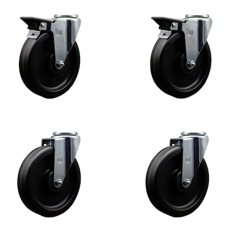 Service Caster 6'' Phenolic Wheel Swivel Bolt Hole Caster Set with 2 Posi Lock Brakes, 4PK SCC-BH20S615-PHR-PLB-2-S-2